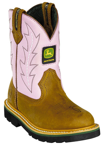 John Deere Boots Youth Johnny Popper Tan Crazy Horse With Pink Shaft ...