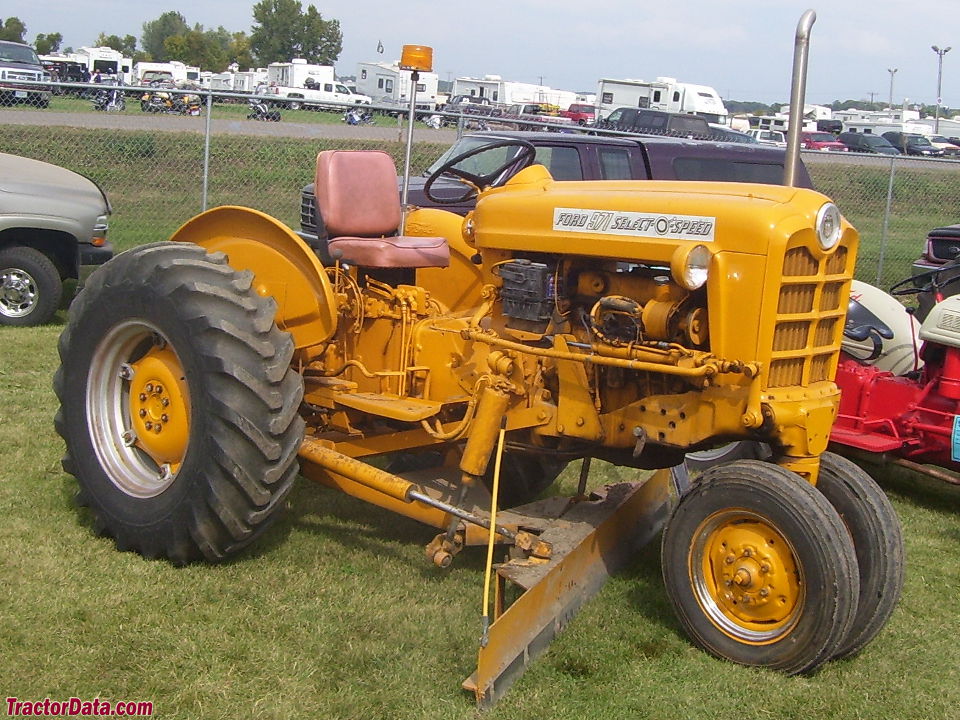 Ford 971 in highway yellow paint with road grader. (2 images)
