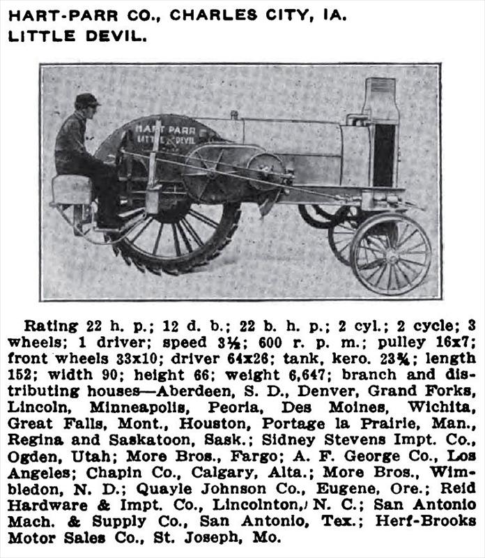 Hart-Parr Co. - 1916 Image-Hart-Parr Co., Little Devil Tractor, 22 H ...