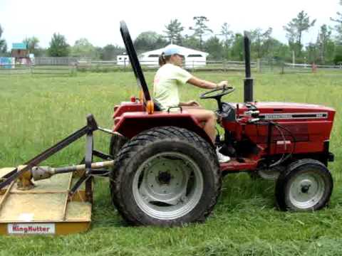 Paige Brush Hogging on a IH 244 Tractor - YouTube