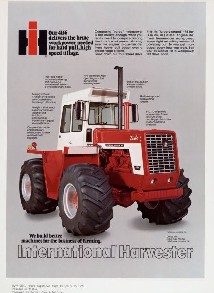 International Harvester 4166 Tractor Advertising Proof | Print ...