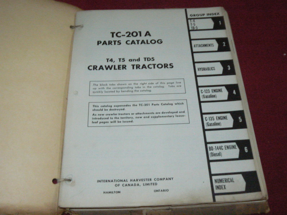 International Harvester T-4 T-5 TD-5 Tractor Dealer's Parts Book ...