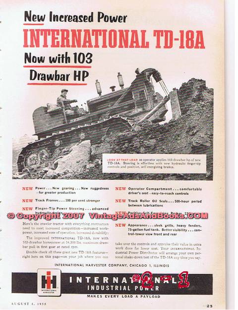 international harvester 1955 td-18a crawler tractor vintage ad ...