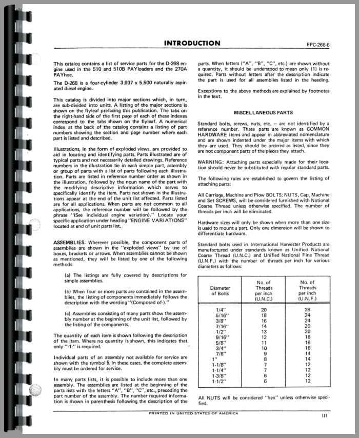 International Harvester 270A Industrial Tractor Engine Parts Manual ...