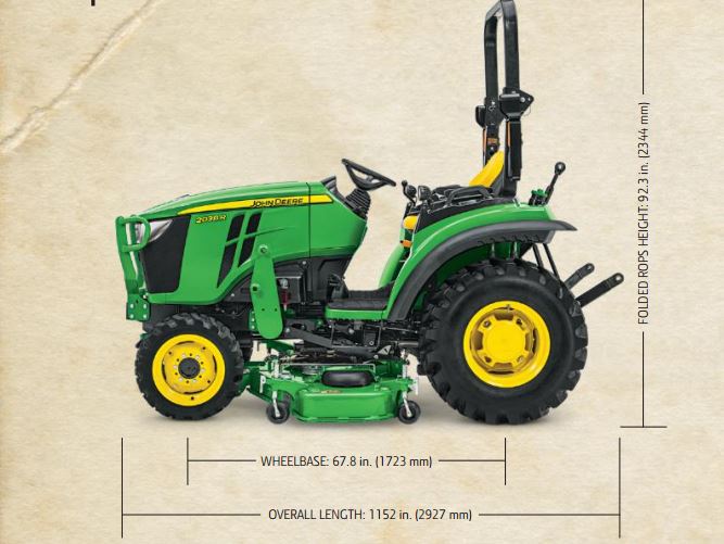 John Deere 2038R Compact Utility Tractor dimension – All Tractors ...
