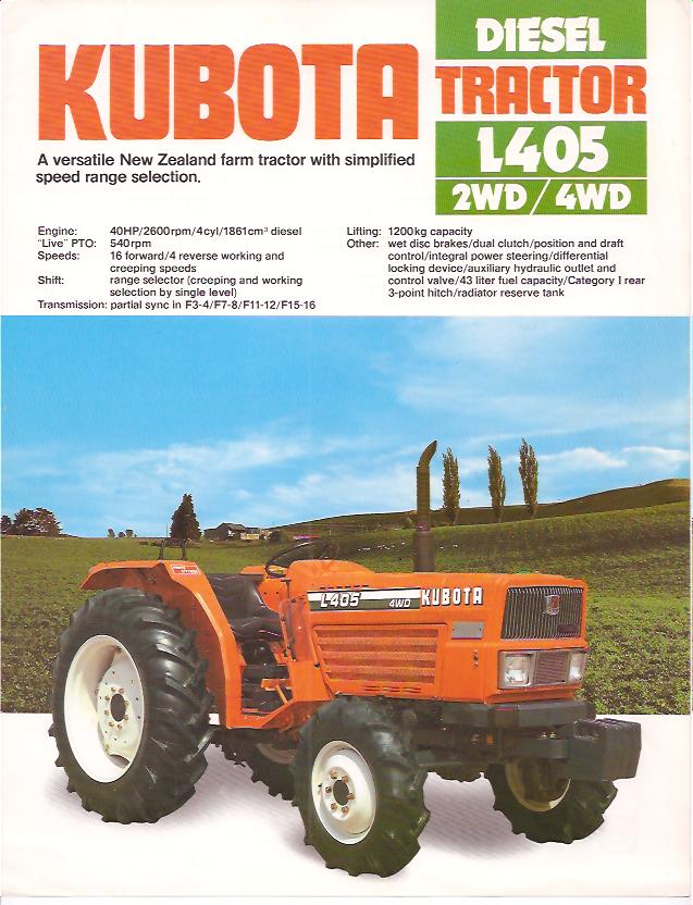 Kubota L405 2/4WD Diesel Tractor Original Sales Sheet