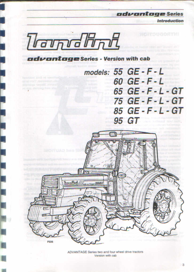 Landini Tractor Advantage Series 55 60 65 75 85 / Versions GE - F - L ...