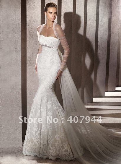 style white lace mermaid floor length wedding dress WD 910 with long ...