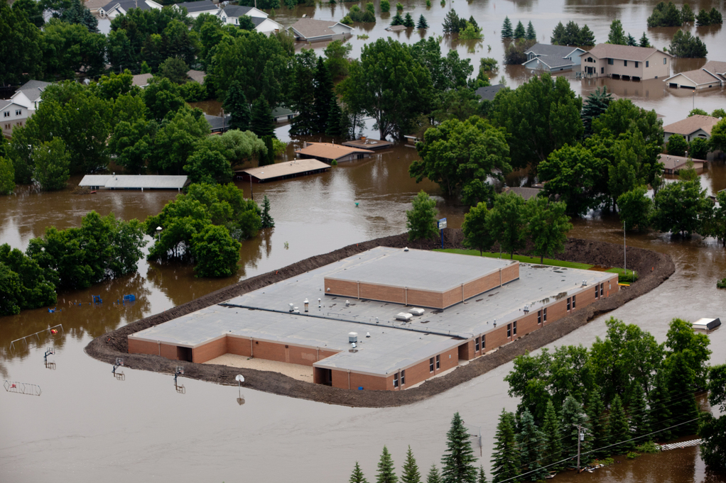 Minot, N.D., June 25, 2011 -- School flooded by the Souris River in ...