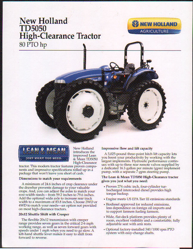 New Holland TD5050 High-Clearance Tractor Brochure Leaflet | eBay