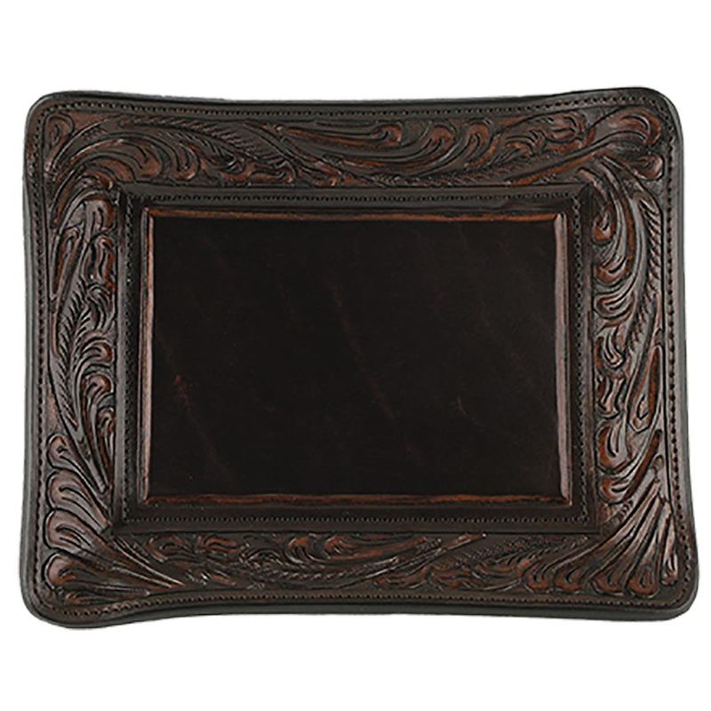 Home - Hand Tooled Leather Tray - Vintage Brown - Pinto Ranch