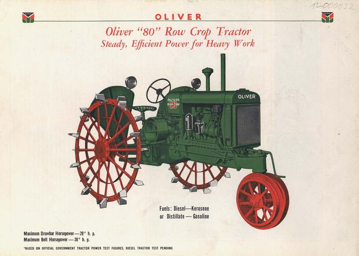 ... Leaflet - Oliver Farm Equipment, Oliver 80 Row Crop Tractor, 1940