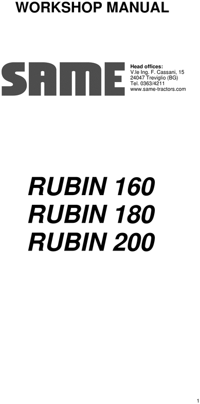 Same Rubin 160 180 200 service repair workshop manual book - Downlo...