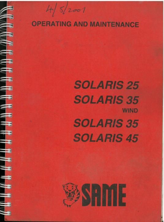 Same Tractor Solaris 25, 35 wind, 35 and 45 Operators Manual