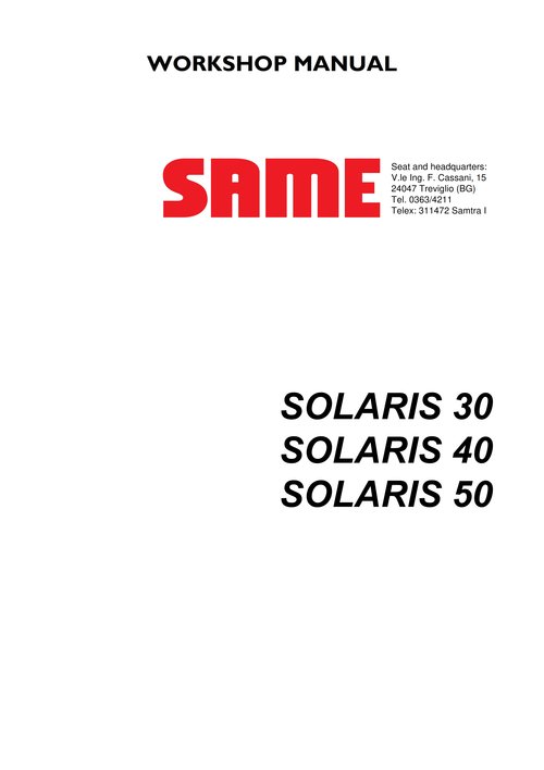SAME SOLARIS 30-40-50 - WORKSHOP MANUAL