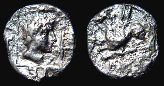 ... + Apollo Denomination Silver half drachm Circa 360 - 347 B.C silver