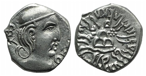 Silver drachm of King Rudrasena III (270-300 SE / 348-378 AD), dated ...