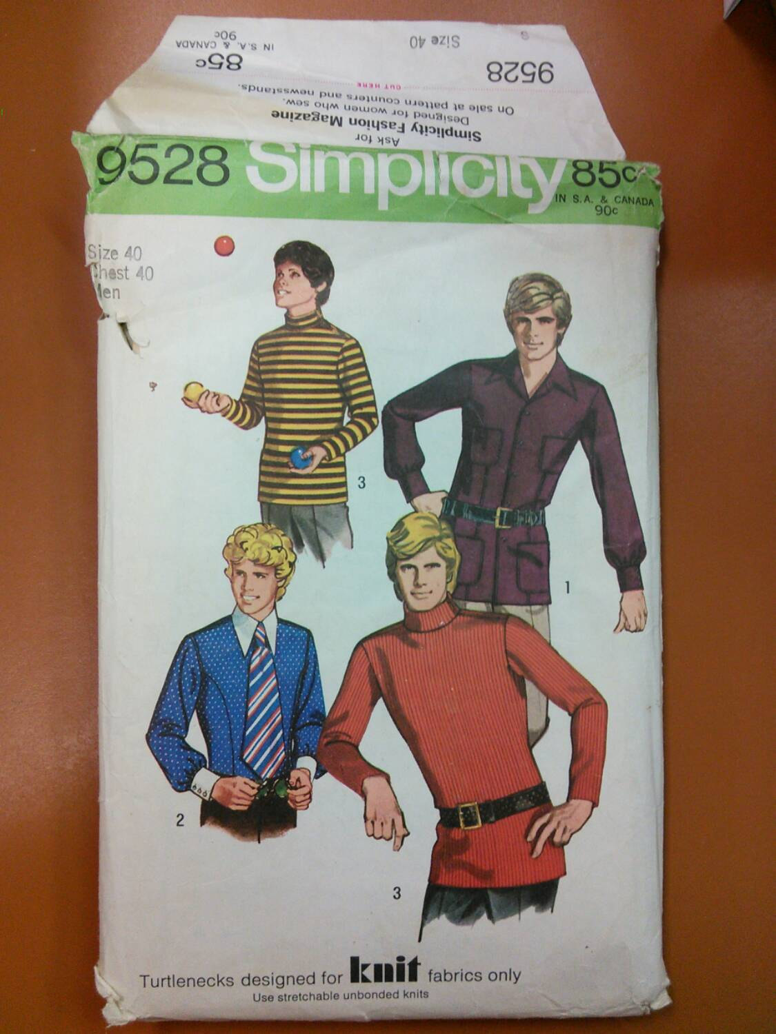 Simplicity 9528 Men's Shirt and Turtleneck Vintage Sewing