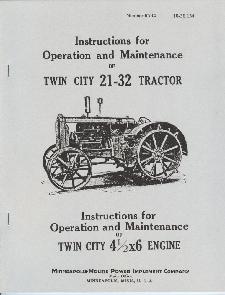 Twin City 21-32 Tractor Operator's Manual Minneapolis Moline MM | eBay