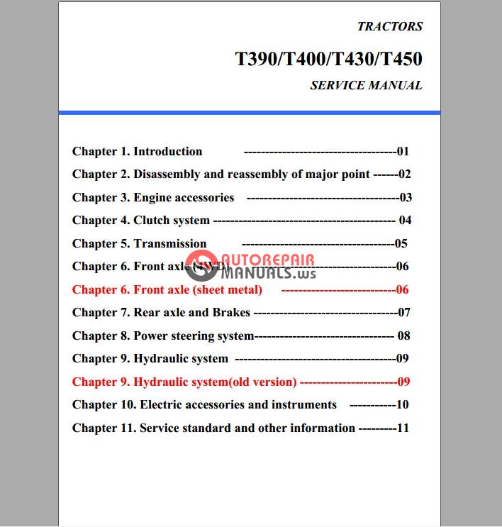Tym+T390 TYM Tractor T390/T400/T430/T450 SERVICE MANUAL | Auto Repair ...