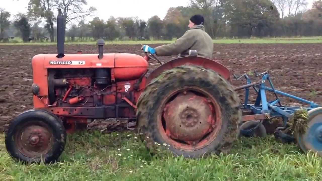 Three Nuffield's ploughing on a November morning - YouTube