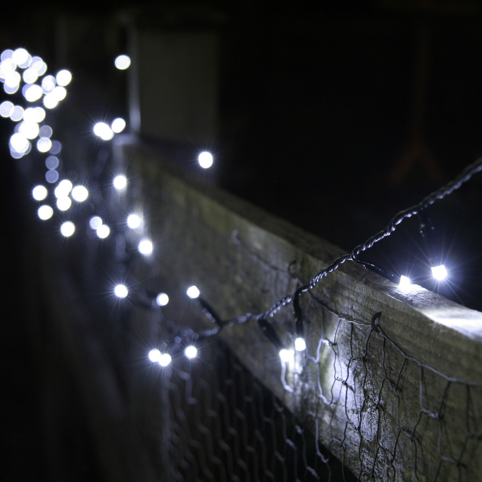 100 White LED Solar Fairy Lights | Lights4fun.co.uk