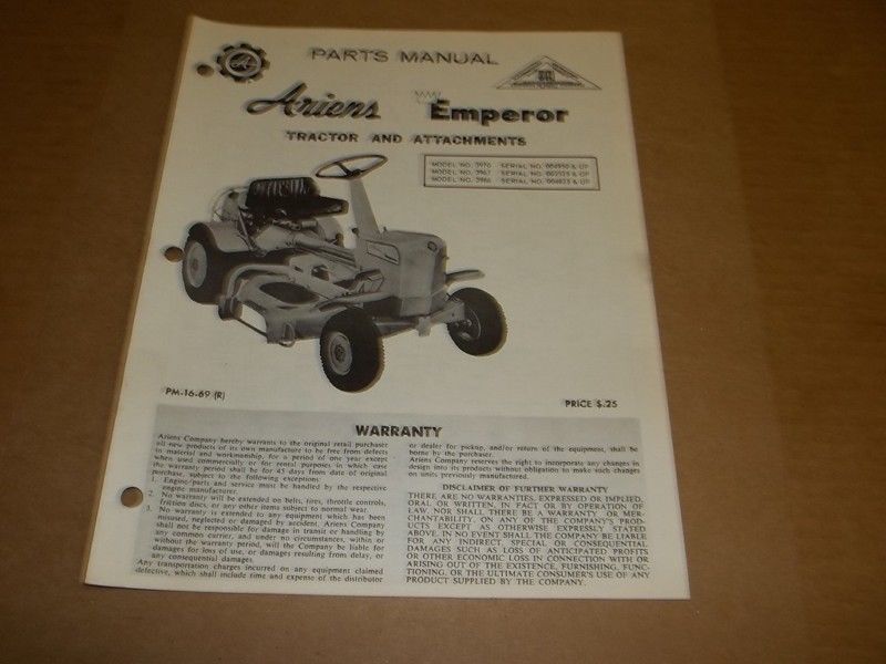 c76) Ariens Parts List Manual Emperor Riding Mower | eBay