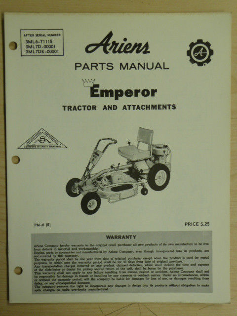 ARIENS EMPEROR TRACTOR ATTACHMENTS PARTS MANUAL PM 6 | eBay