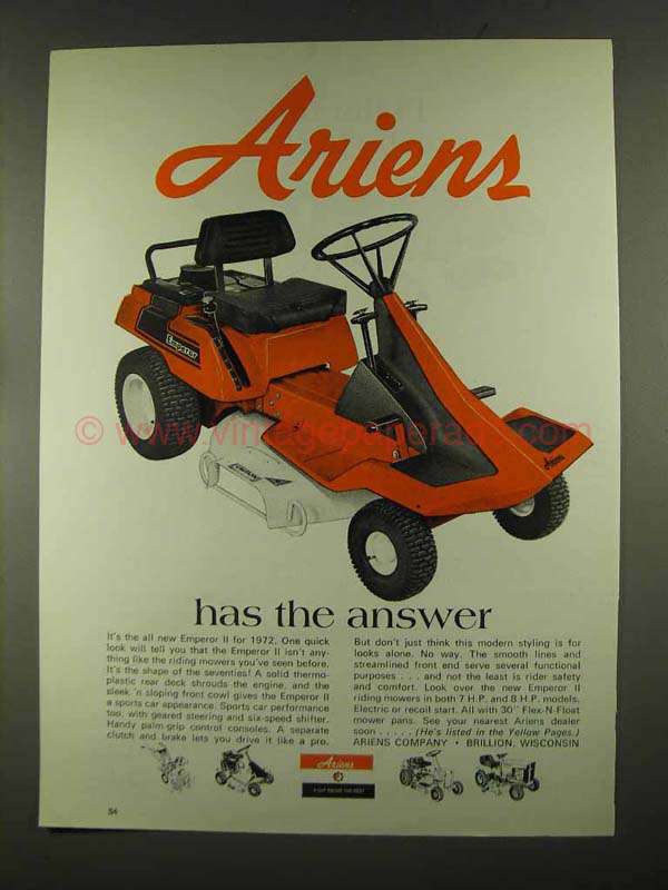 1972 Ariens Emperor II Riding Mower Ad - The Answer