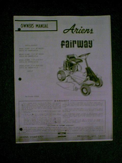ARIENS FAIRWAY REAR ENGINE RIDING MOWER OWNER'S WITH PARTS MANUAL ...