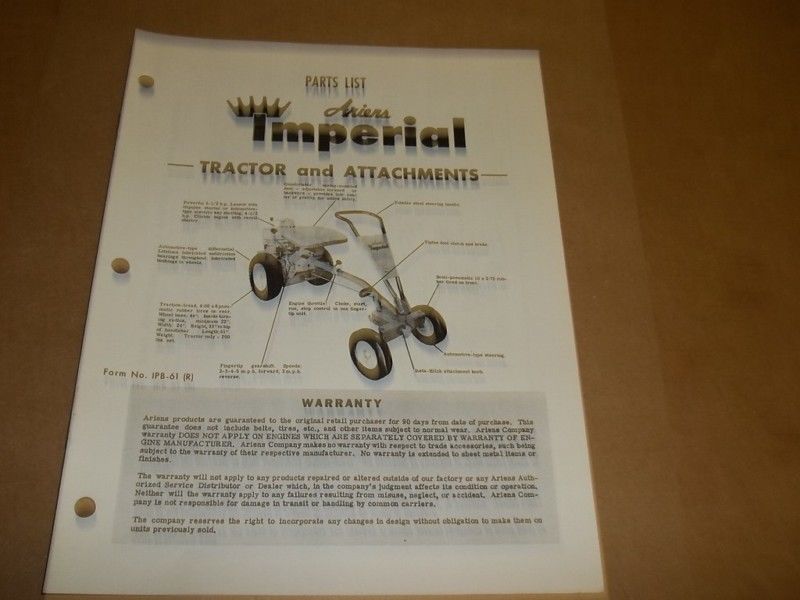 c79) Ariens Parts List Manual Imperial Riding Mower | eBay