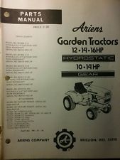 Ariens S-10G S-12 14 16 Lawn Garden Tractor & Implements Parts Manual ...