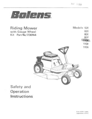 830 Bolens Riding Mower Owners Manual