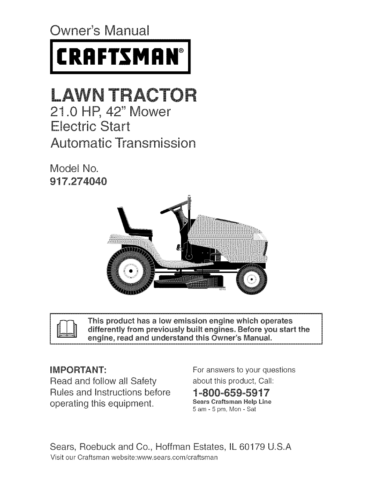 Craftsman Lawn Mower 917.27404 User Guide | ManualsOnline.com