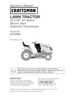 917.27664 Craftsman 20 HP 42 Inch Mower Automatic Lawn Tractor