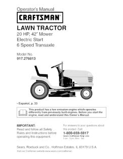 917.276813 Craftsman Lawn Tractor 20 HP 42 Inch Mower 6 Speed
