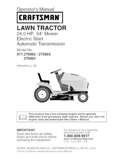 917.276862 Craftsman Lawn Tractor 24 HP 54 Inch Mower Automatic