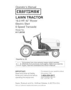917.28705 Craftsman Lawn Tractor 18 HP 52 Inch Mower 6 Speed