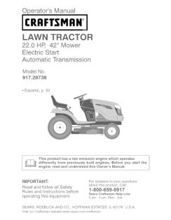 917.287380 Craftsman Lawn Tractor 22 HP 42 Inch Mower Automatic