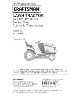 917.28826 Craftsman Lawn Tractor 24 HP 42 in. Mower Automatic