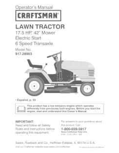 917.28903 Craftsman 17.5 HP 42 Inch 6 Speed Lawn Tractor Manual