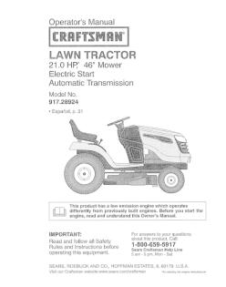 917.28924 Craftsman Lawn Tractor 21 HP 46 Inch Automatic Mower