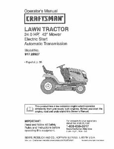 Craftsman Lawn Tractor Operators Manual 917 28927 | eBay