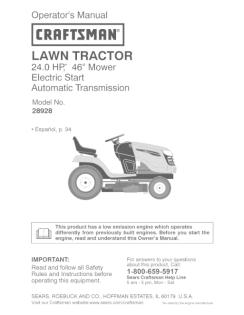 917.289281 Craftsman 24 HP 46 Inch Automatic Lawn Tractor Manual