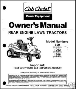 Cub Cadet Operation Manual Model's 800,1002,1208 | eBay