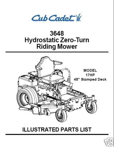 Cub Cadet Hydrostatic ZeroTurn Mower Parts Manual 3648 for sale