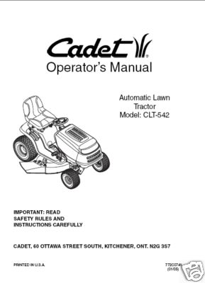 Cub Cadet Operators Manual Model No CLT 542