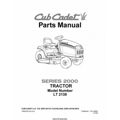 Cub Cadet Series 2000 Tractor Model Number LT 2138 Parts Manual $4.95