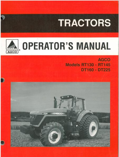 AGCO Tractor RT130 RT145 DT160 DT225 Operators Manual