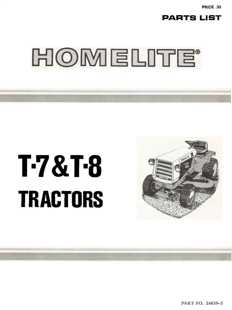HOMELITE T-7 and T-8 Tractors PARTS Manual | eBay
